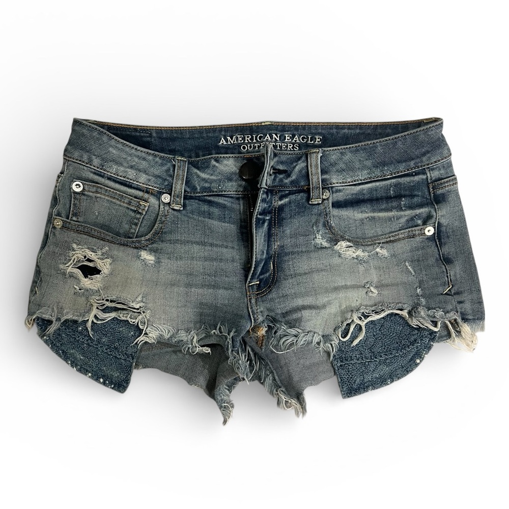 American Eagle Outfitters Ripped Jean Shorts - Light Blue